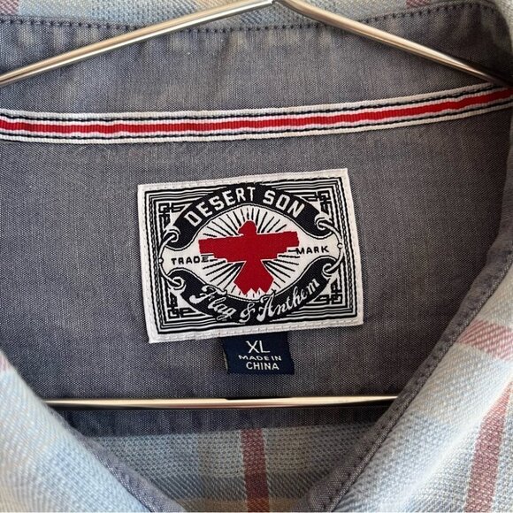 Flag & Anthem Reston Vintage Wash Button  Down Long Sleeve Plaid Shirt - Picture 7 of 15